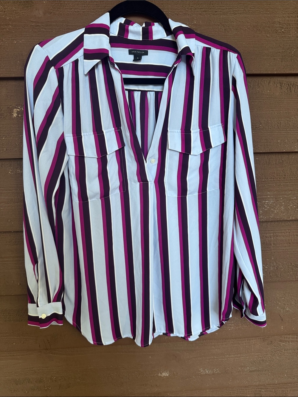 Banana Republic Striped Button-Down Blouse Light Blue & Purple size Medium